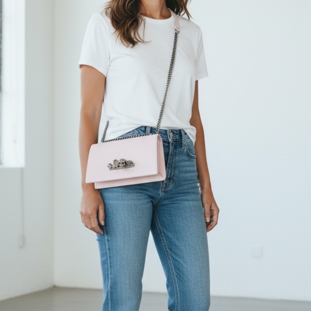 Alexander McQueen Blush Pink and Purple Leather Shoulder Bag with Chain Strap